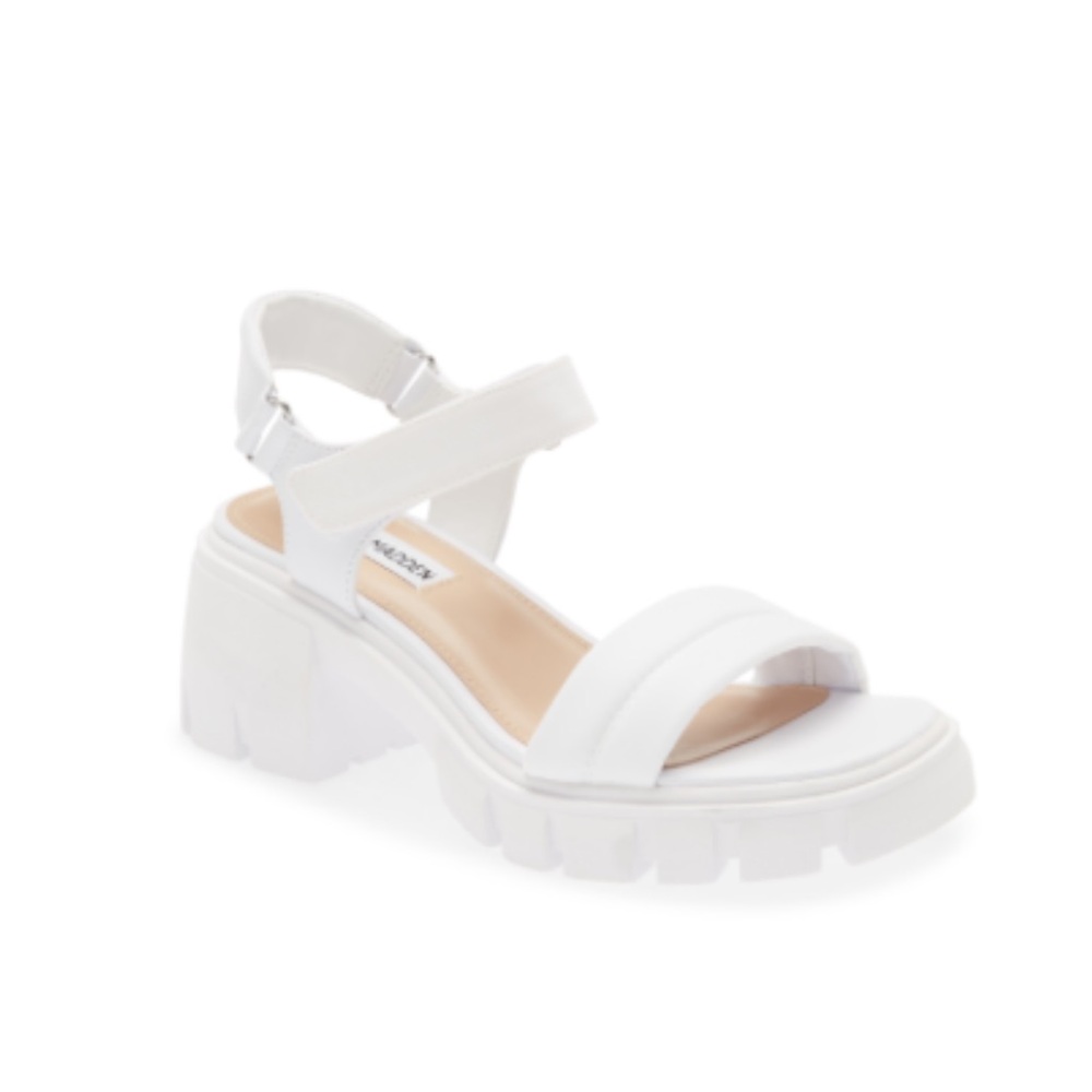 Steve Madden Louella Ankle Strap Sandal - White Chunky Heel Sandal